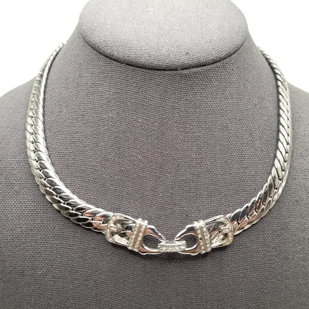 Vintage Foxtail Chain Choker Necklace, Rhodium Plated, 17